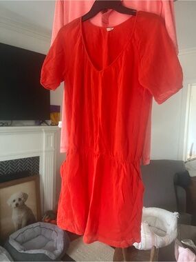 New orange/ Red Short Sleeve Romper dress with pockets xs